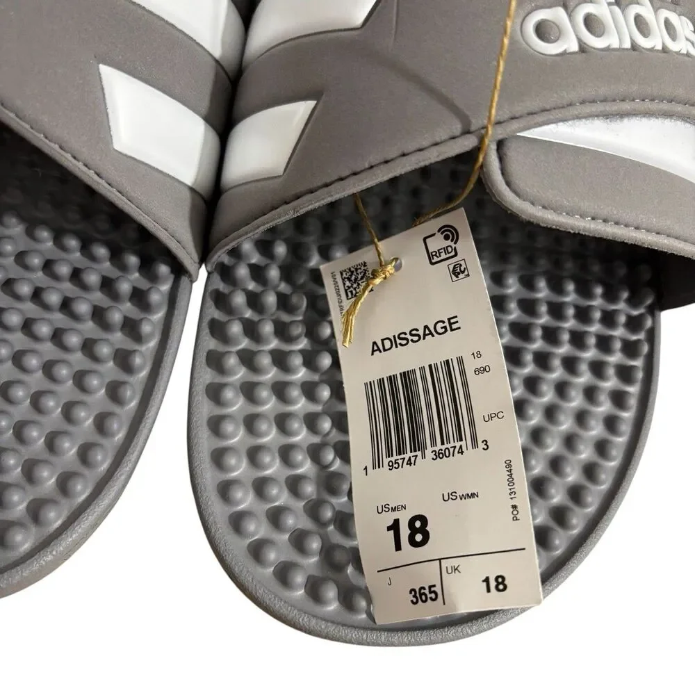 Adidas Adissage Slides Men’s Sz 18 Gray Sandals Athletic NEW